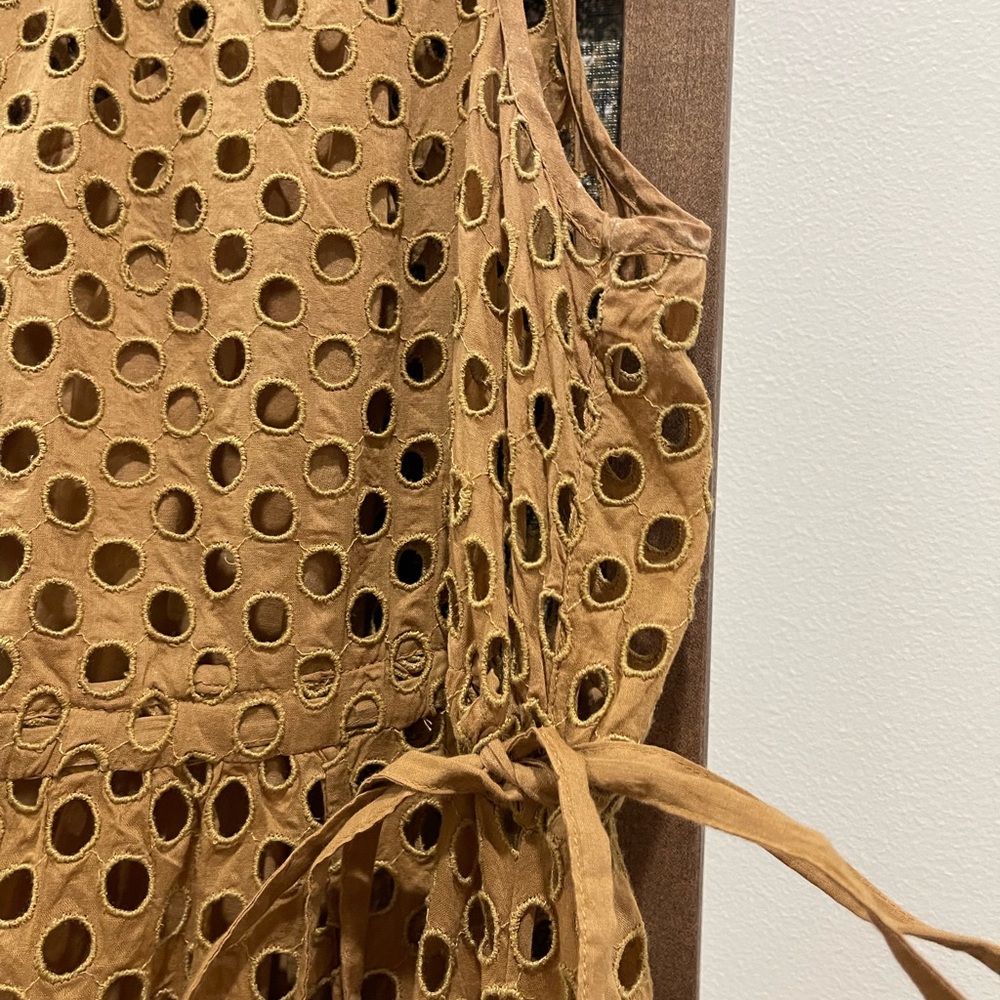 Anthropologie | $450 Ne Quittez Pas Uptown Midi Honey Brown Eyelet Dress M - Picture 7 of 8